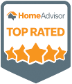 HomeAdvisor Top Rated badge with orange stars and text on a gray background.