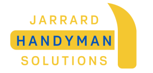 Logo for Jarrard Handyman Solutions with a yellow hammer-shaped design next to the words, 