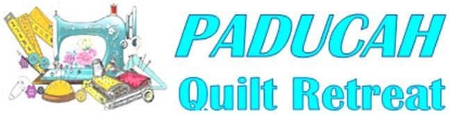 A logo for paducah quilt retreat with a sewing machine