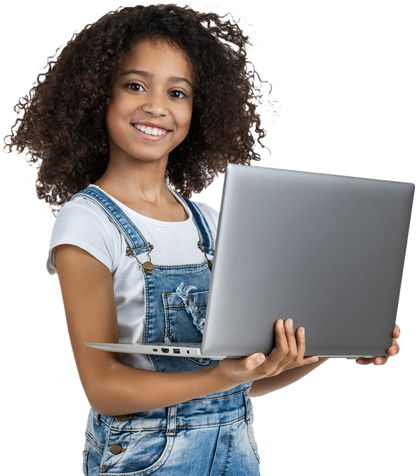 Young girl holding laptop