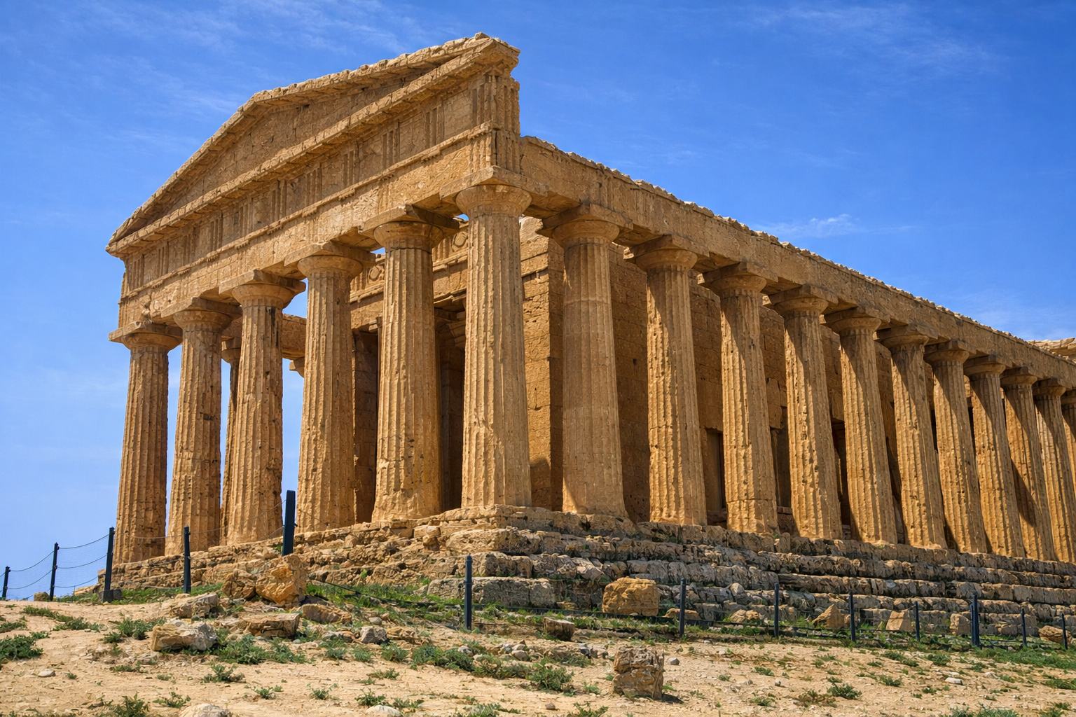 Rovine di un antico tempio dorico greco, con colonne