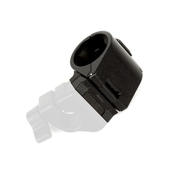 A close up of a black object on a white background