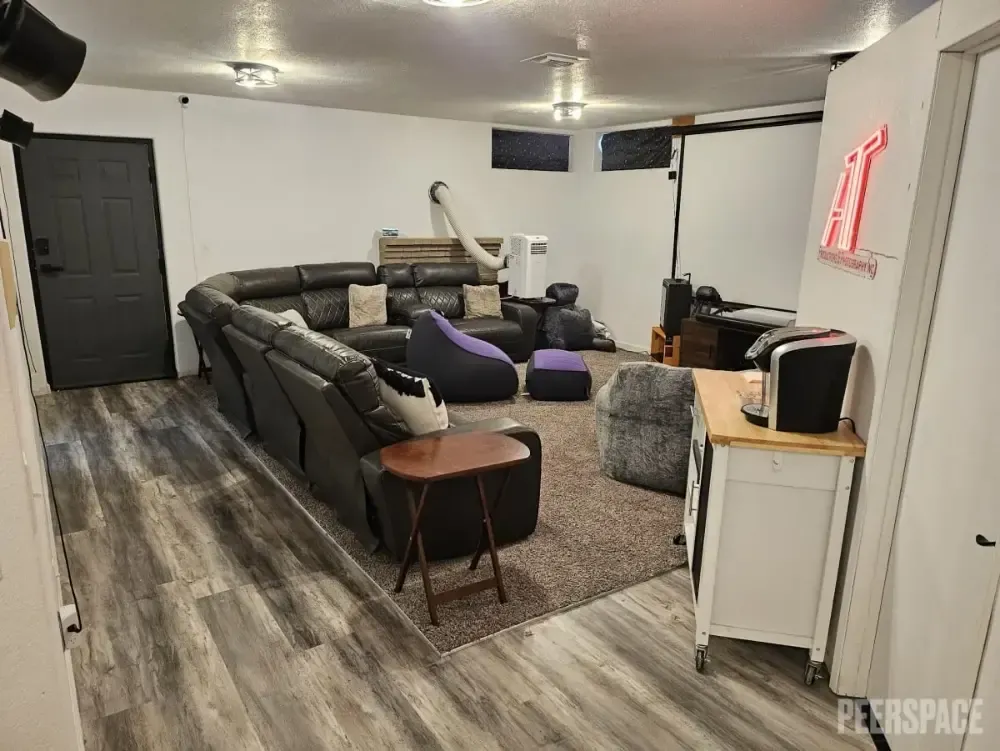 A living room filled with furniture and a couch.