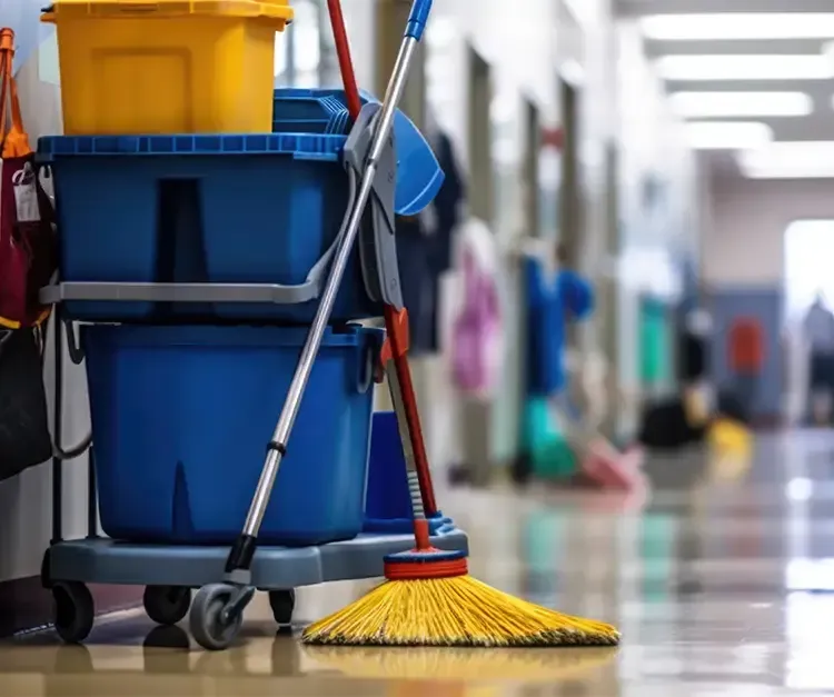 A person is cleaning a rug with a machine