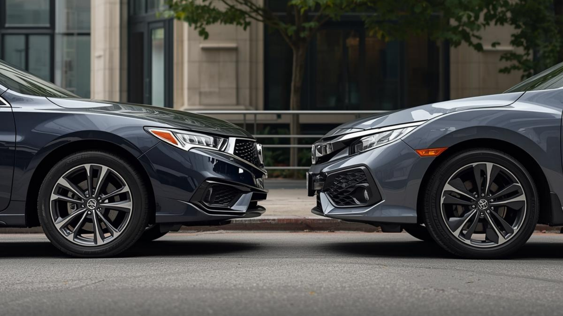 Acura TLX and Honda Civic facing each other, representing shared parts and reduced maintenance costs