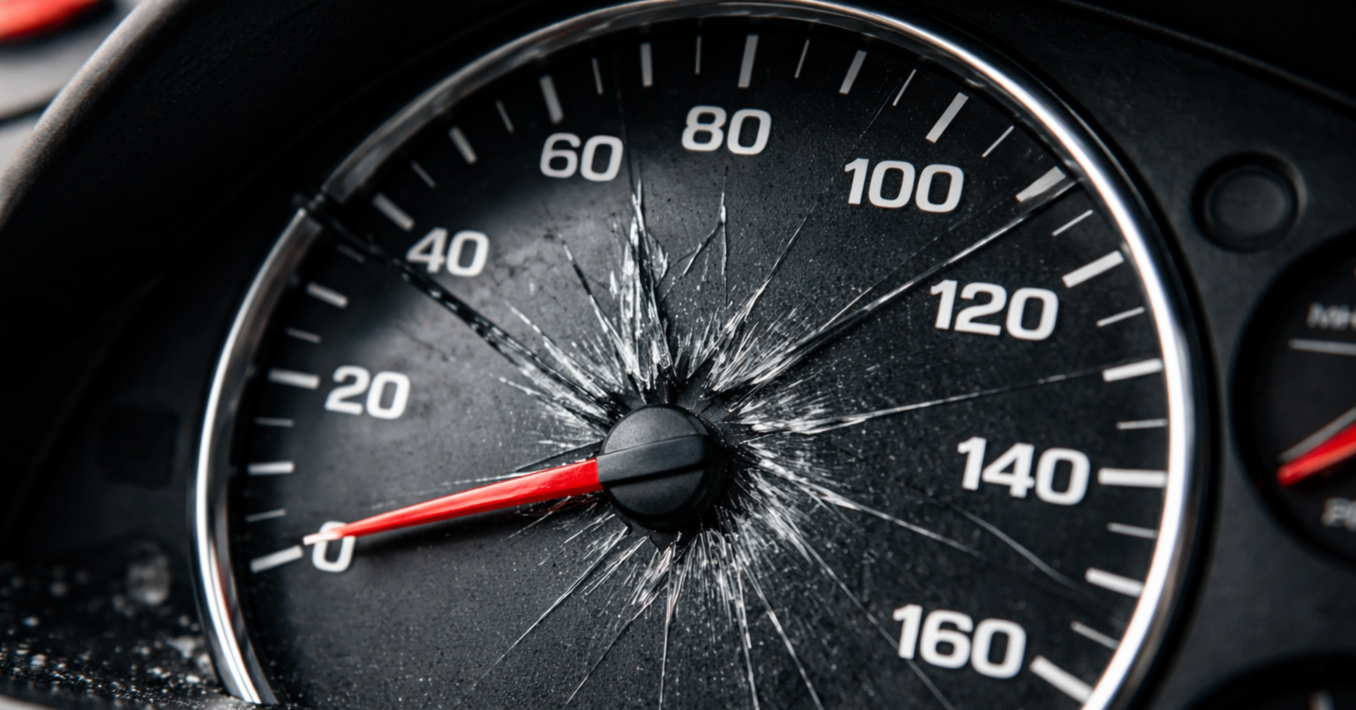 Cracked speedometer showing internal damage caused by heat, illustrating dashboard failure