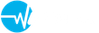 Logotipo con un círculo azul que contiene una línea de latido de corazón blanco y la letra