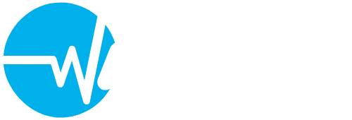 Logotipo con un círculo azul que contiene una línea de latido de corazón blanco y la letra