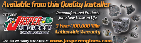 Banner ad for Jasper Engines & Transmissions offering remanufactured products, a 3-year/100,000-mile warranty, and nationwide coverage. | Rick's Automotive