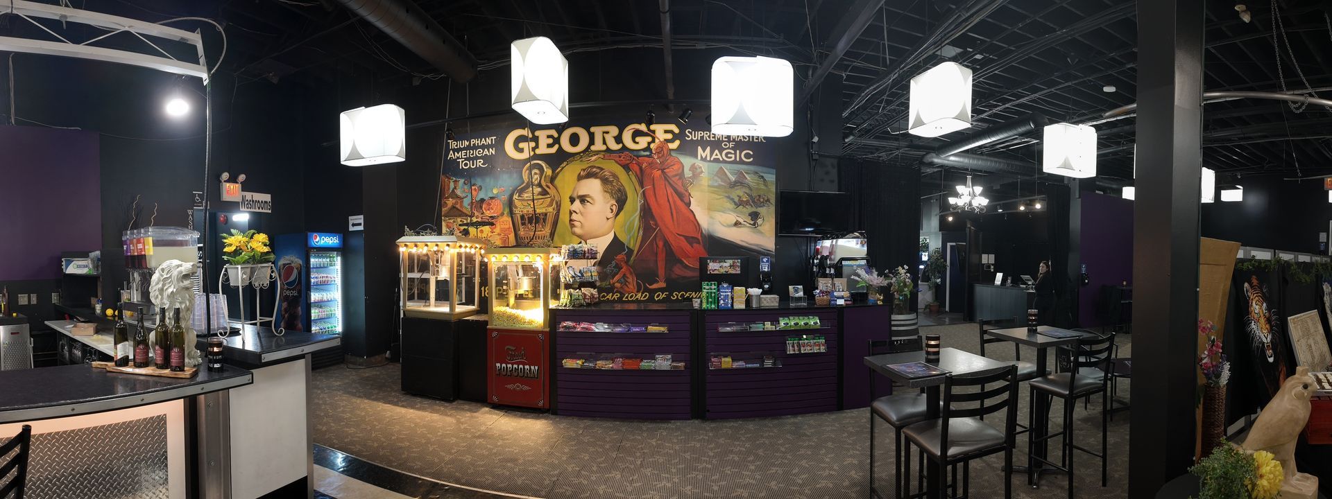 A concession stand in a Theatre Lobby