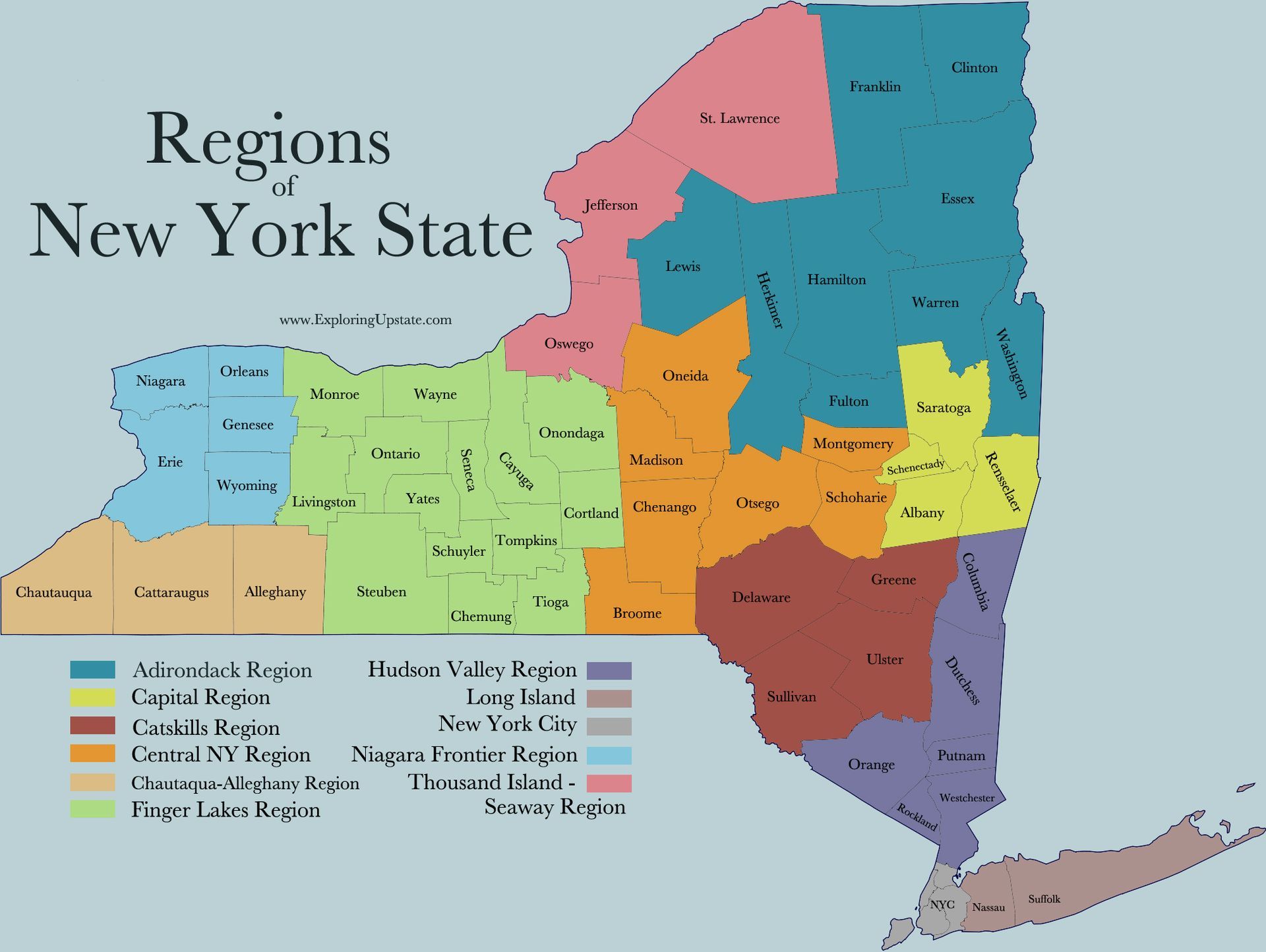 A map showing the regions of new york state
