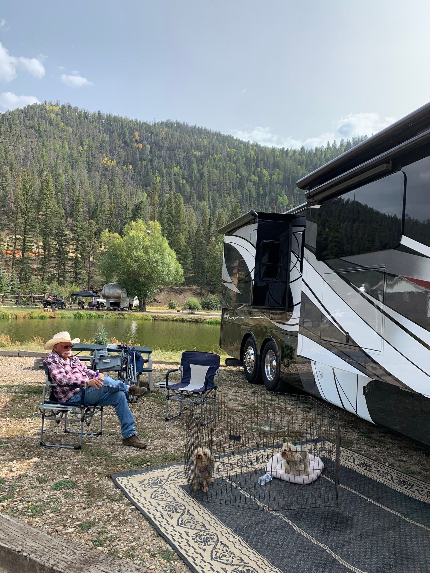 Man relaxing next to RV