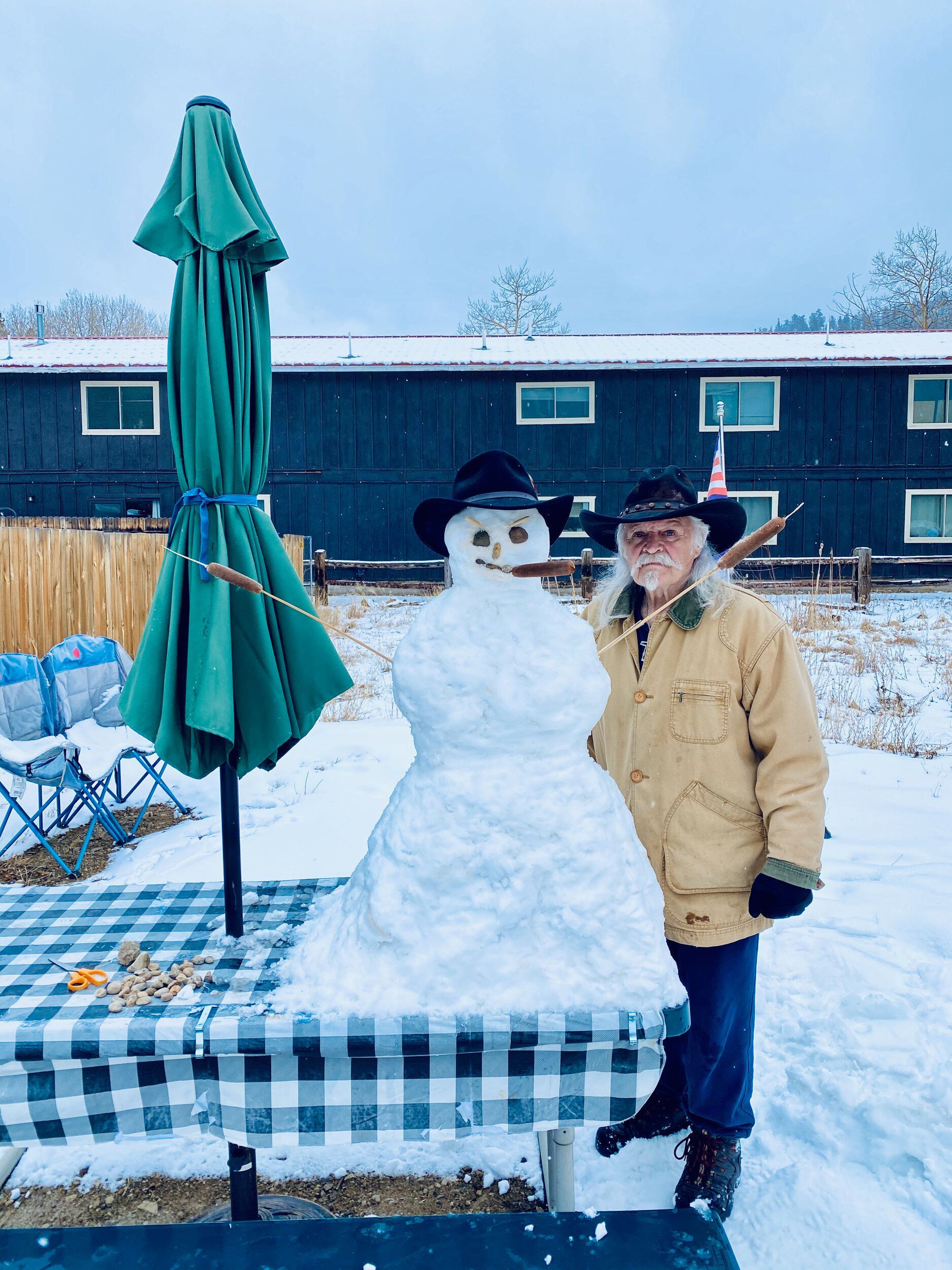 Man with snowman