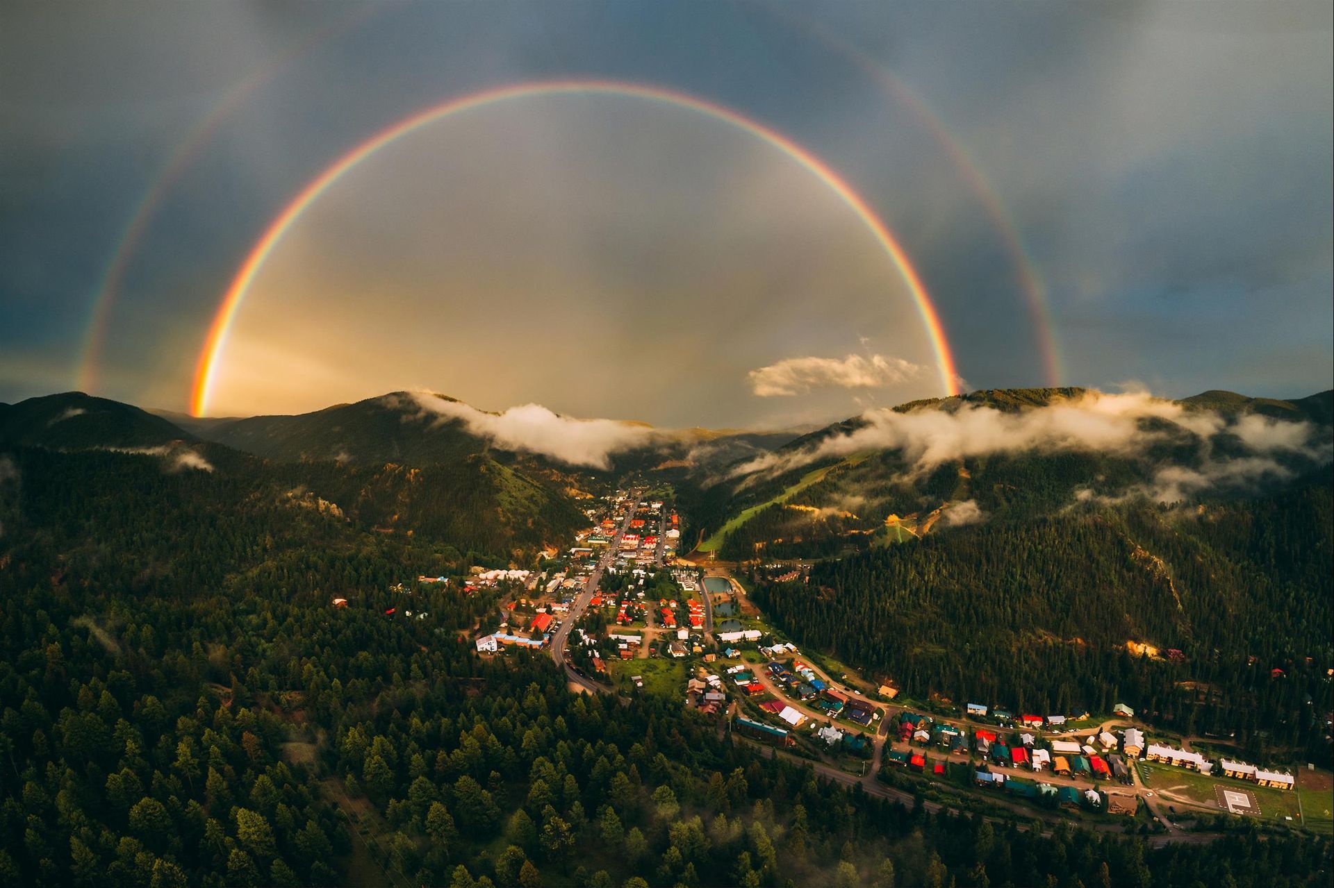 Rainbow over village
