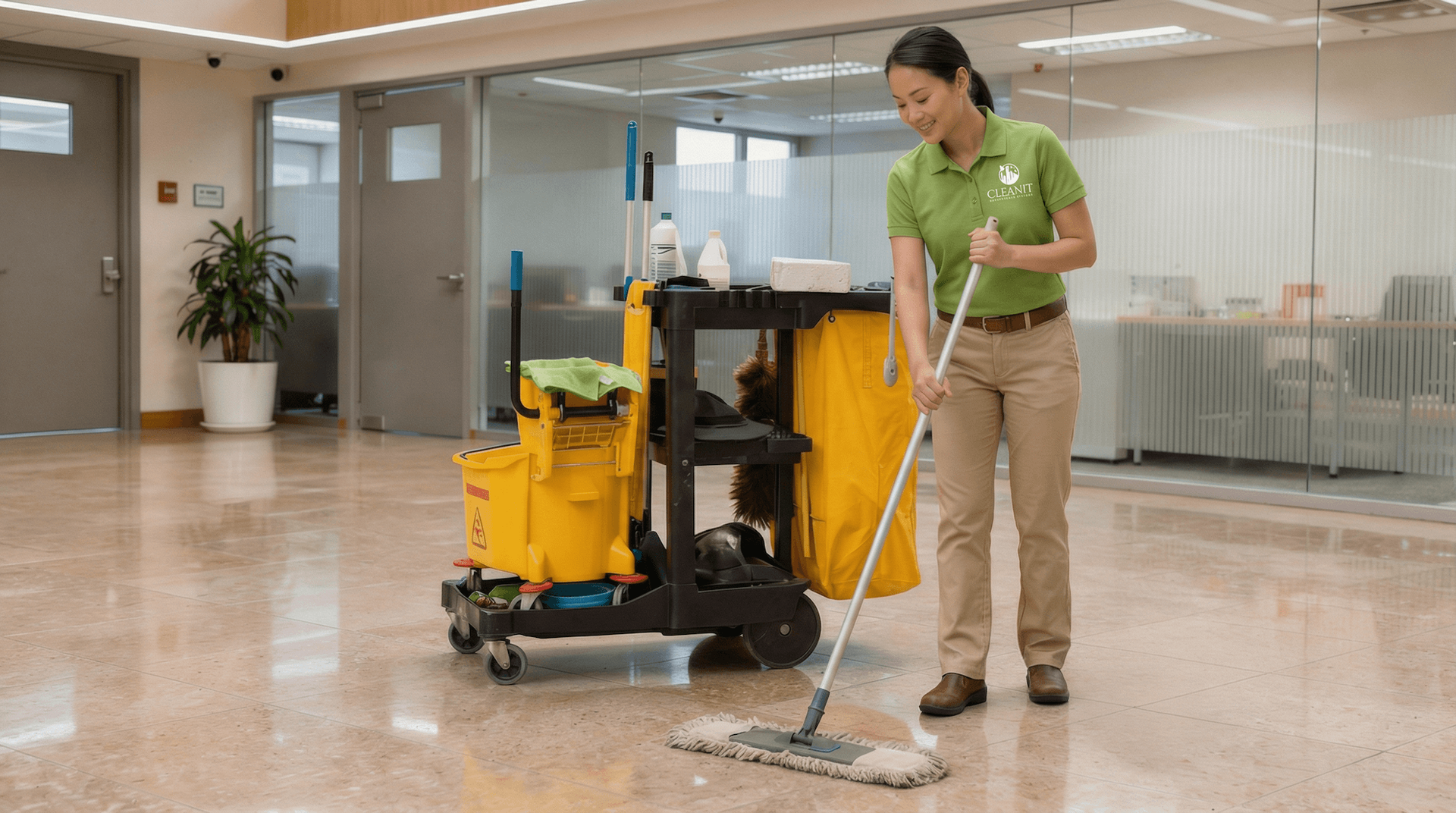 people cleaning office