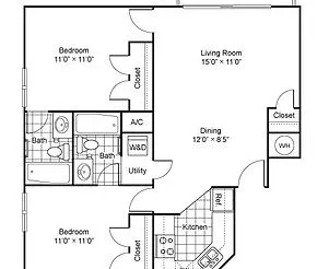 Three Villas - 2 Bedroom 2 Bathroom floor plan