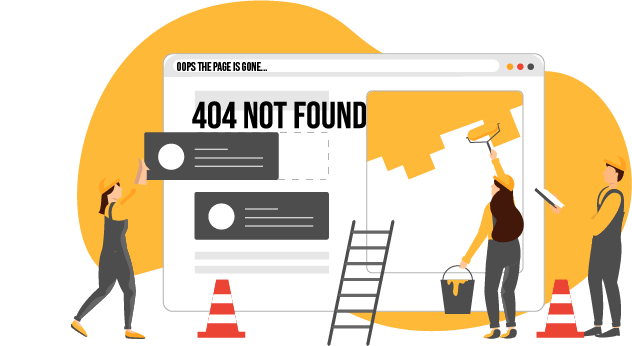 a group of people are working on a website with a 404 not found error .