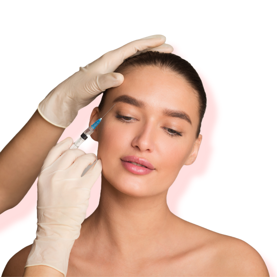 a woman is getting a botox injection in her face