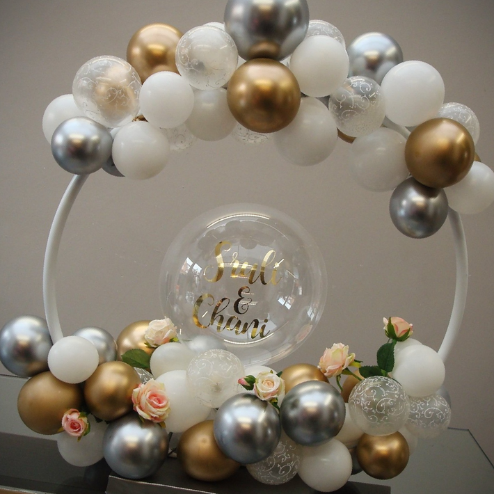 Wedding Engagement Gold Silver White Balloon Personalised Hoop With Flowers North East Gateshead