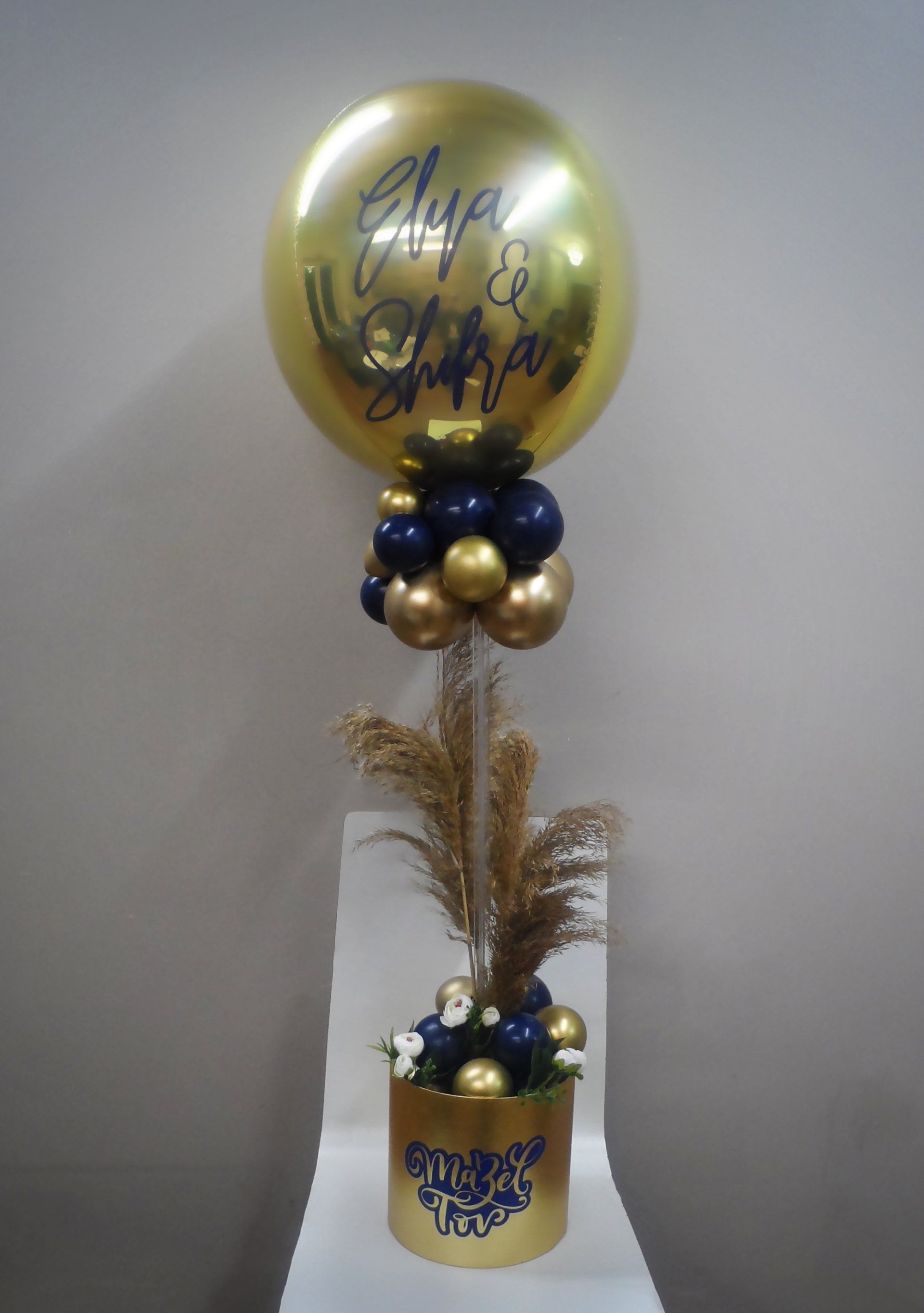 Personalised Engagement Flowers & Pampas Balloon Hat Box Arrangement By Balloon Design Gateshead