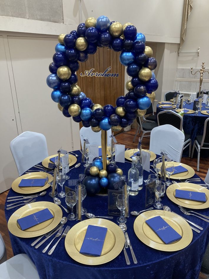 Table Stand Blue Gold Personalised Balloon Organic Style Trending Birthday Event Hoop Centerpiece Gateshead