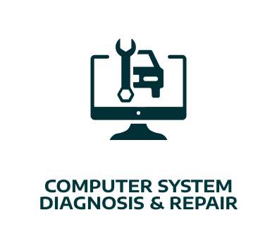 Computer screen with a car icon and wrench, text 