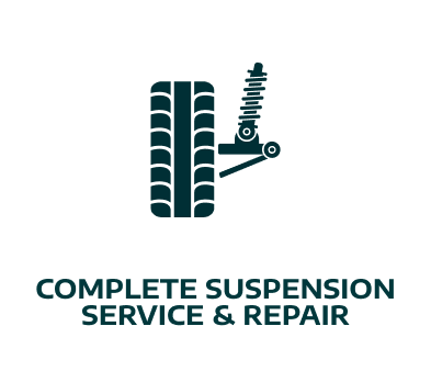 Icon of a tire, suspension, and the text 