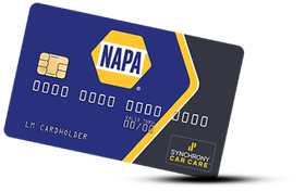 NAPA EasyPay credit card with blue background, gold logo, and Synchrony Car Care logo. | Louis Garage, Inc.