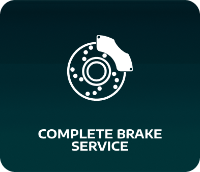 White brake disc and caliper icon with text