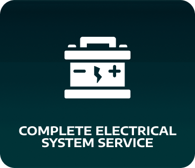White icon of a car battery with negative/positive signs and lightning bolt on a teal background;