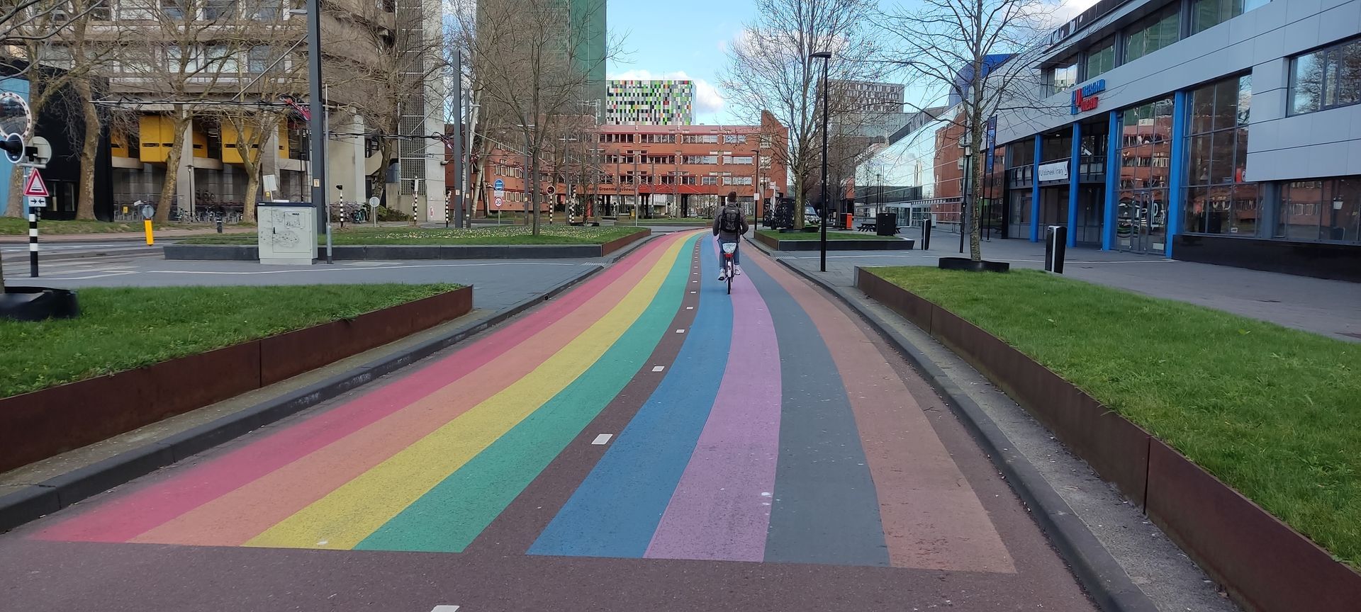 Rainbow bike path Utrecht