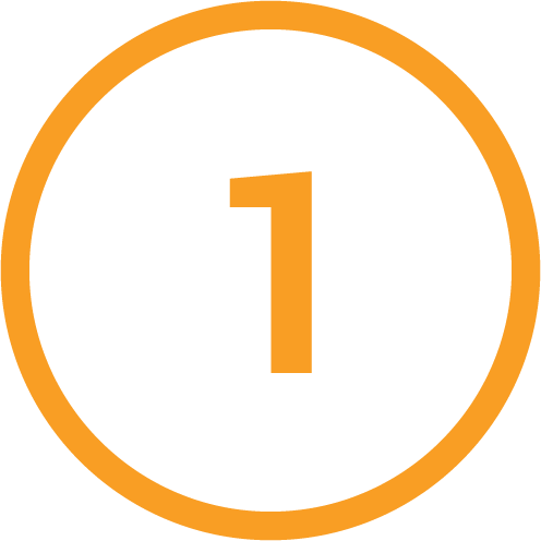 Orange number one inside an orange circle.