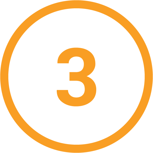 Orange number 3 inside an orange circle, on a white background.