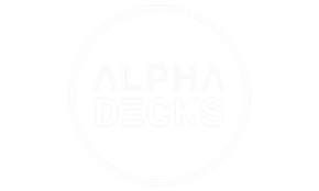 Logo for Alpha Decks: white text 