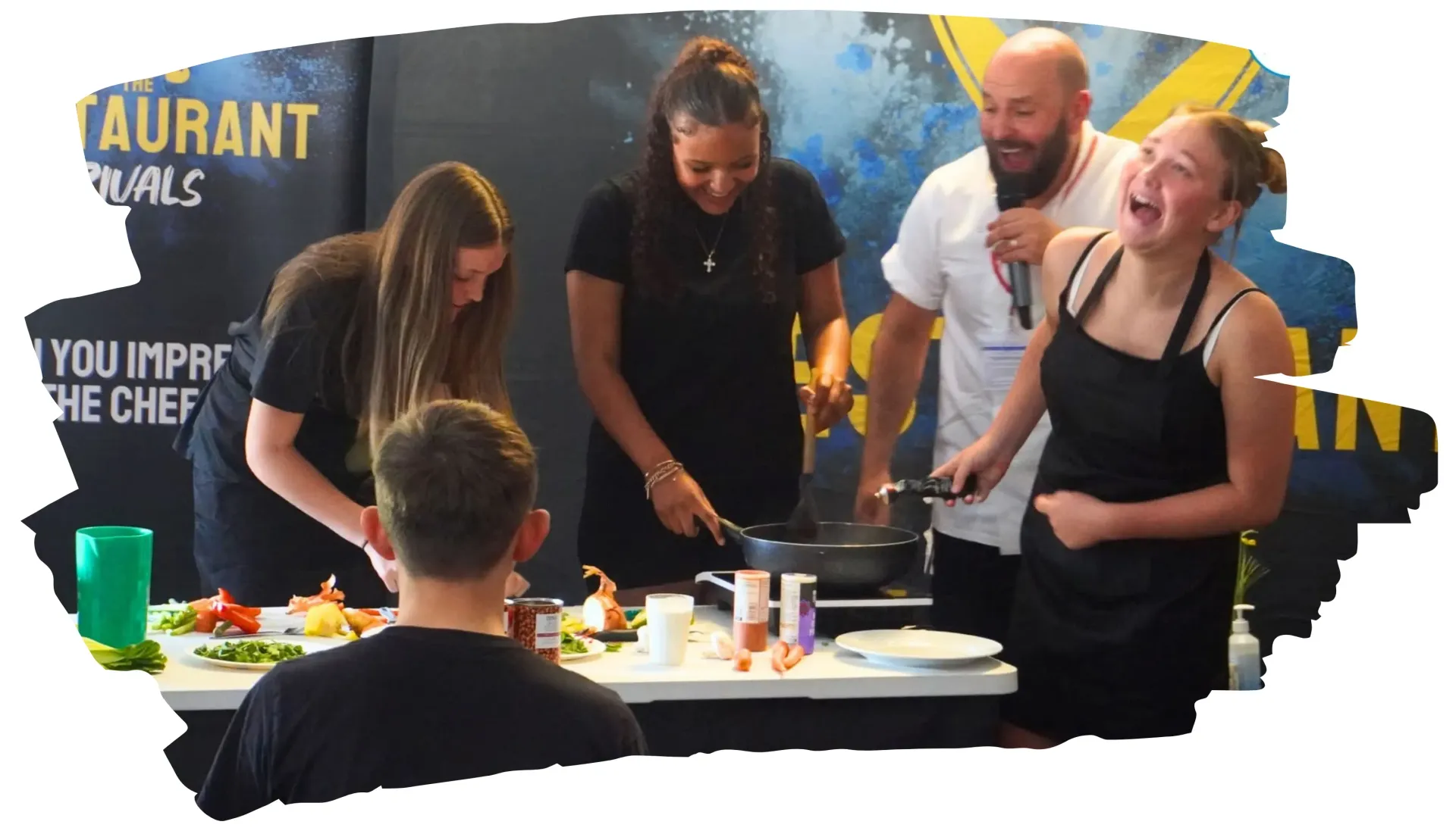 A person is cutting vegetables into noodles on a plate.