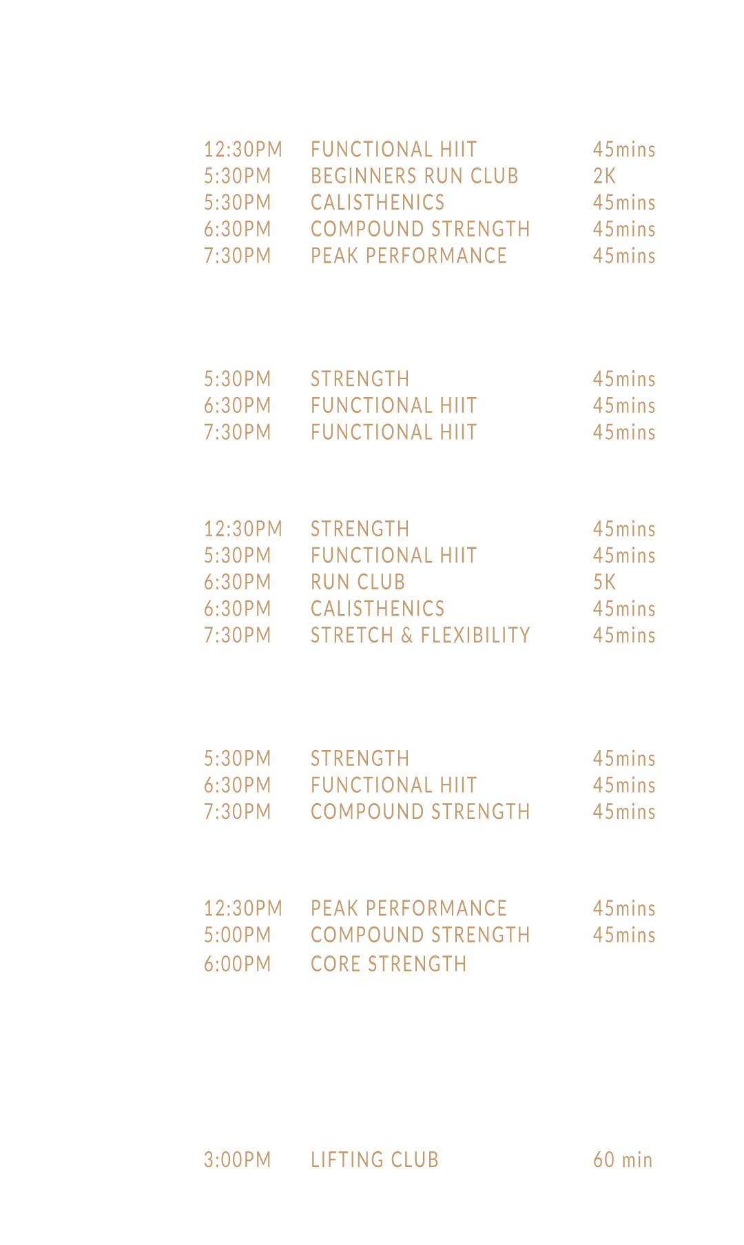 Classes Timetable at Revolve Fitness