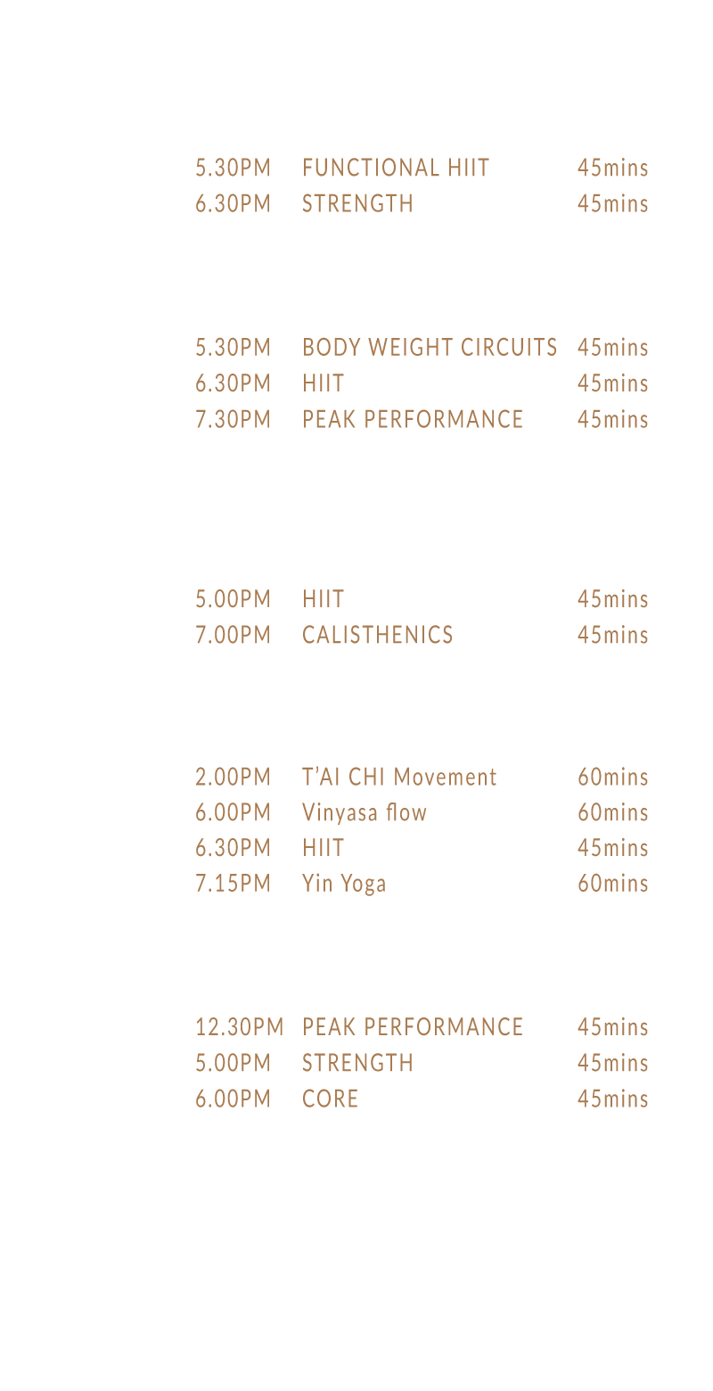 Revolve Fitness and Training, Gym timetable in Holmes Chapel