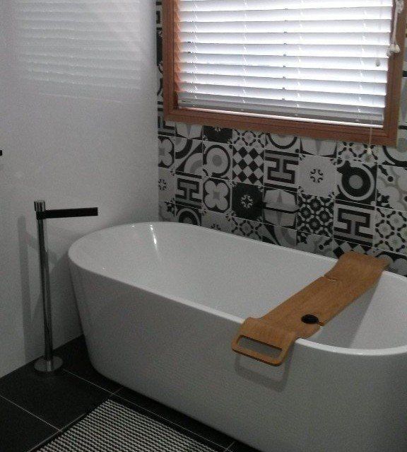 black tile bathroom
