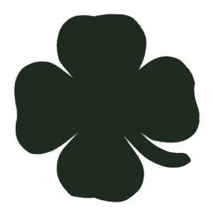 A black silhouette of a four leaf clover on a white background