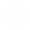 A black and white drawing of a four leaf clover on a white background.