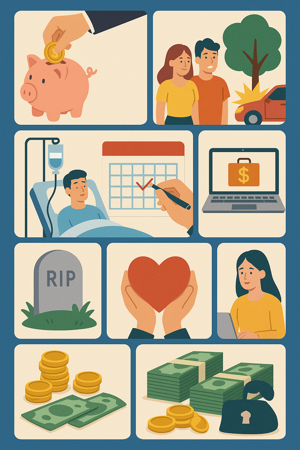 A collage of images showing different types of insurance.