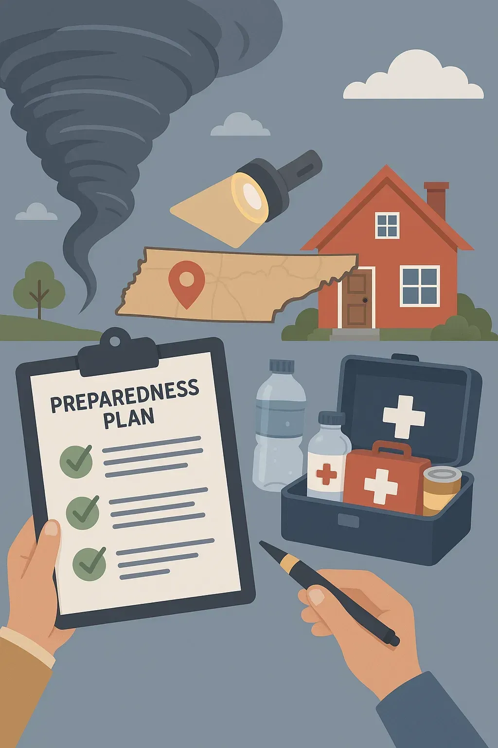 A person is holding a clipboard with a preparedness plan on it.