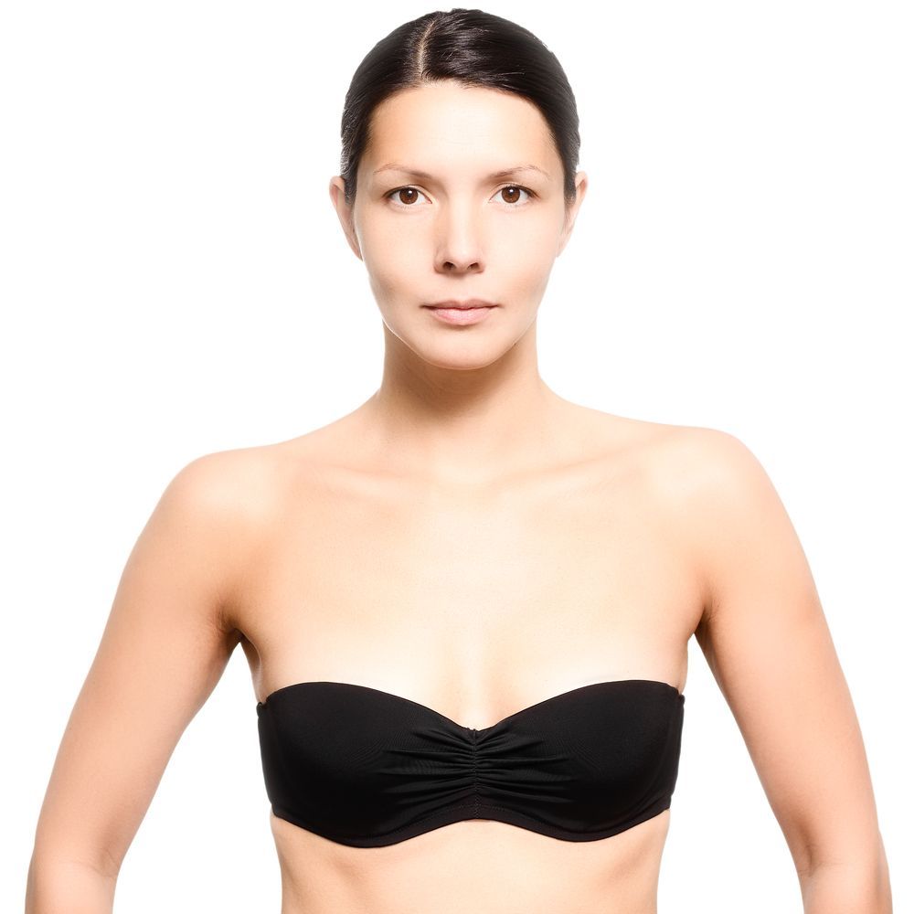 Woman in Black Strapless Bra, Arms Extended, Looking Forward — Shona's Lingerie in Hermit Park, QLD