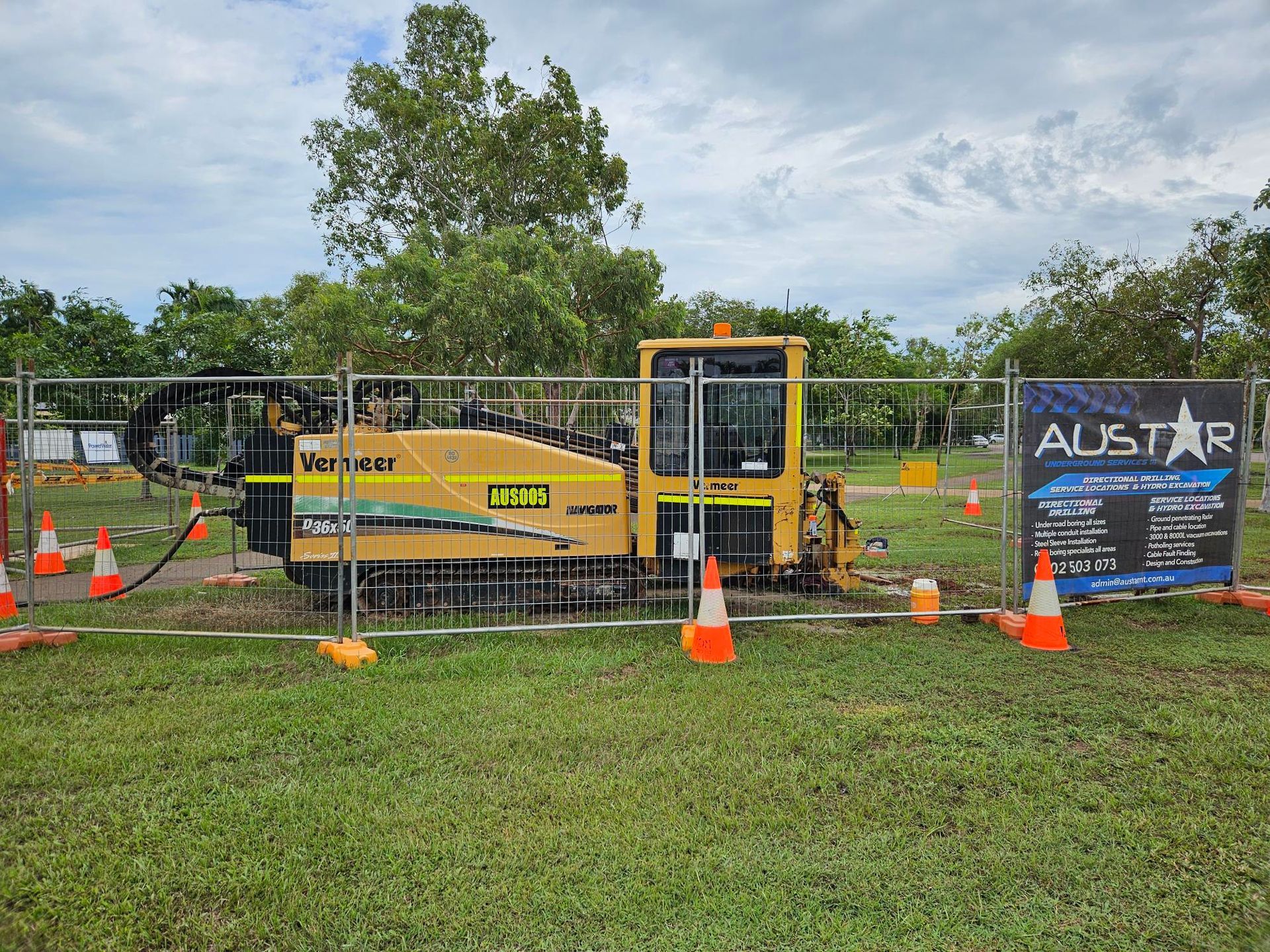 A construction site with a sign that says austar on it.