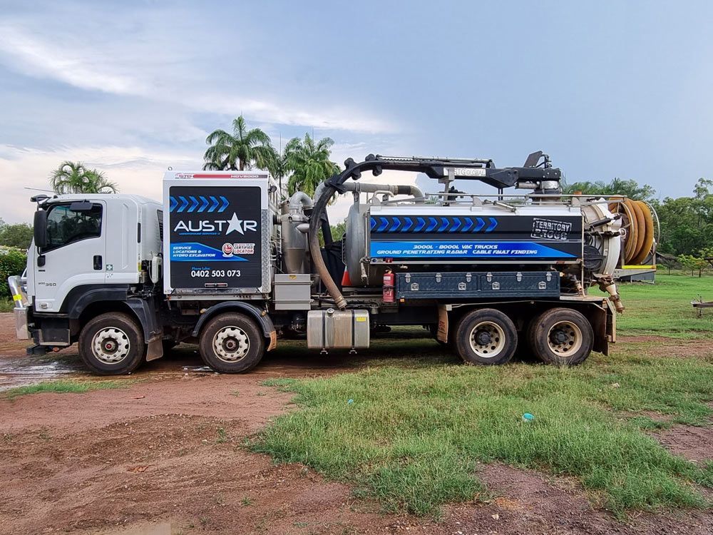 White Austar Truck With Vacuum Tank for Cleaning — Austar Underground Services in Girraween, NT