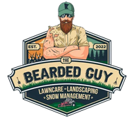 Logo: Bearded man in a green cap, arms crossed. "The Bearded Guy" lawn care, landscaping, and snow management.