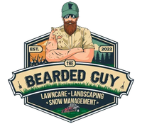 Logo: Bearded man in a green cap, arms crossed. "The Bearded Guy" lawn care, landscaping, and snow management.