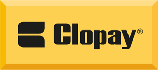 Clopay logo: black text and a stylized shape on a yellow rectangle with rounded corners.