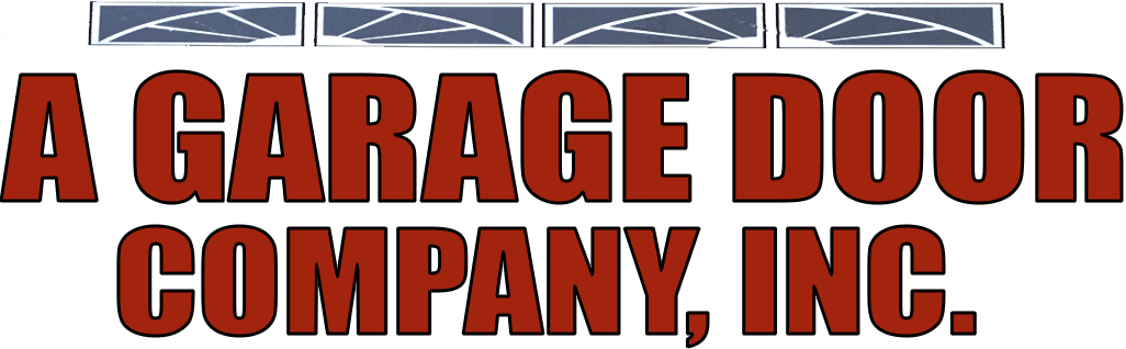 Logo for A Garage Door Company, Inc. with garage door graphic above red text.