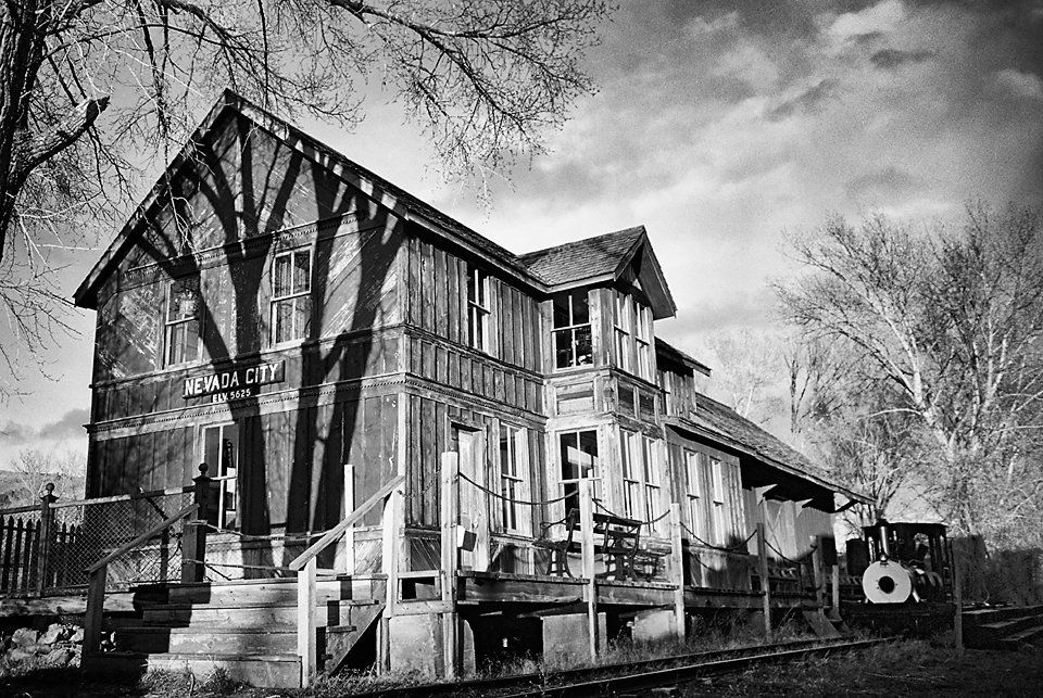 Train Depot -Nevada City MT in Black & White